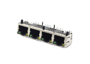 Horizontal pcb mount 8 pin 4 ports shielded RJ45 modular jack with dual color LED