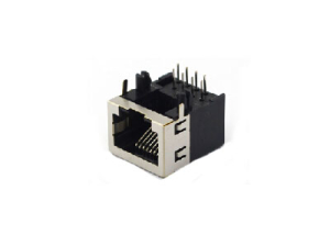 90 degree single 8P RJ45 modular jack connector with side EMI