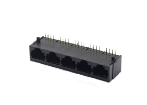 Right angle unshielded 1x5 rj45 pass thru connector 10P