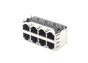 Horizontal stacked shielded rj45 female connector with EMI 2x4