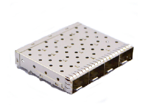 1x4 Small Form-Factor Pluggable Plus connector and cage